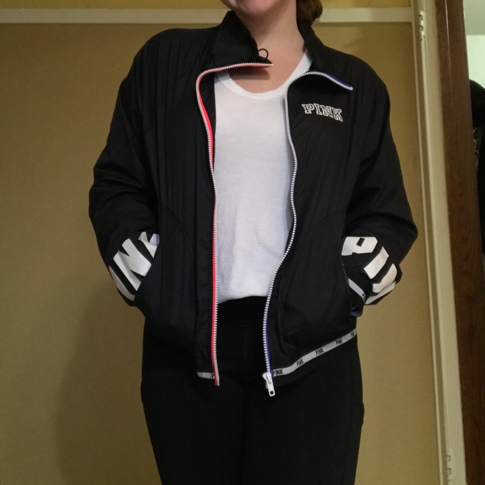 VS Pink black logo windbreaker